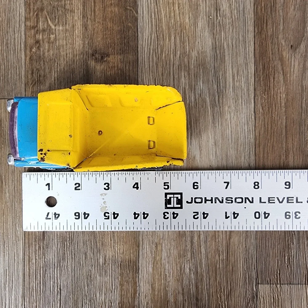 Vintage Buddy L Japan Pressed Steel Dump Truck Blue‎ and Yellow 5.5 Inch Toy